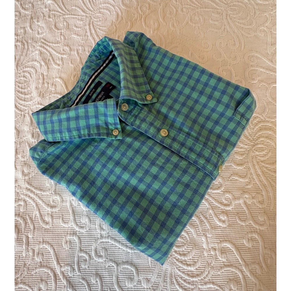 CREMIEUX‎ CLASSICS Slim Fit Men, Blue Green Gingham Short Sleeve Shirt XXL